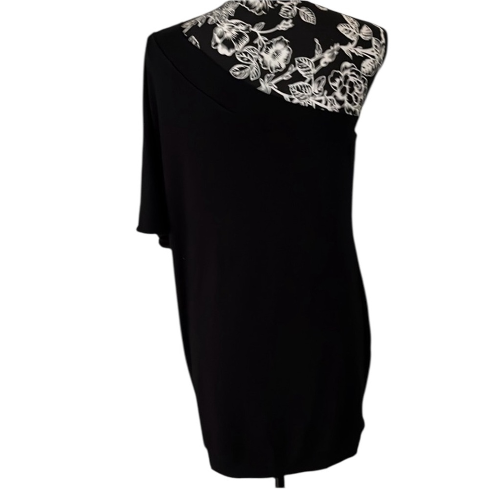 Trina Turk large black swim cover up or one shoulder top banded hem